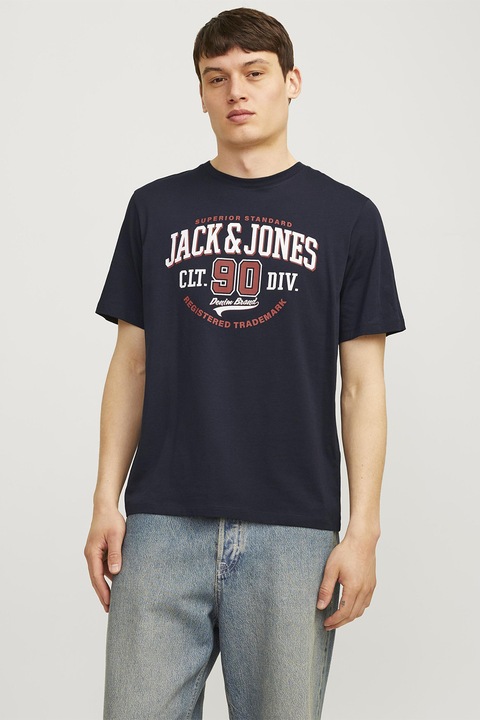Jack & Jones, Logós organikuspamut póló, Tengerészkék