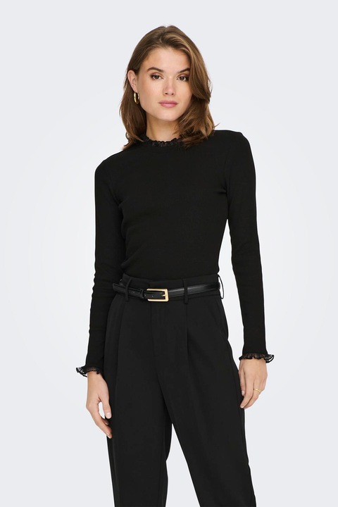 Only, Bluza striata cu garnituri de dantela, Negru