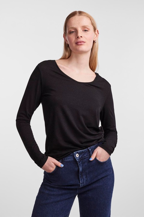 Pieces, Bluza de lurex cu decolteu in V Billo, Negru, XS