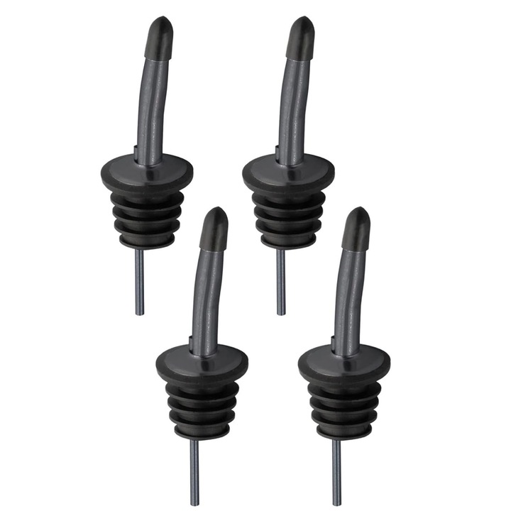 4 db-os dugós készlet cseppentővel üveghez, FAVEEZA®, rozsdamentes acél, szabad folyású technológia, univerzális méret, fedéllel, fekete