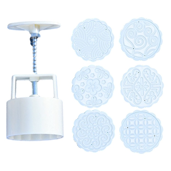 Set matrita biscuiti si mooncake, QttvbTna, Ajustabila, Plastic, Alb, 14.4x6.5 cm