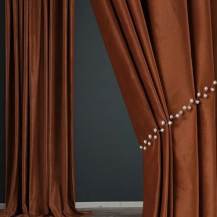 Комплект драперии, кадифе, 2 броя, кафяв, x 150 cm L / 240 cm H
