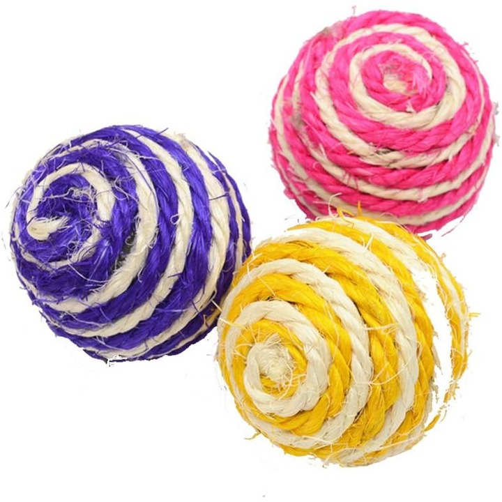 Jucarie interactiva pentru pisici, AMRINUGL, minge din sisal, non-toxic, 5cm, 1 bucata