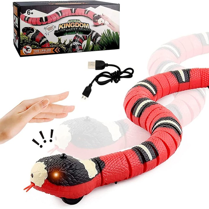 Jucarie interactiva pentru animale, AMRINUGL, sarpe electric, culori vii, dimensiuni 40x5cm, reincarcabil USB