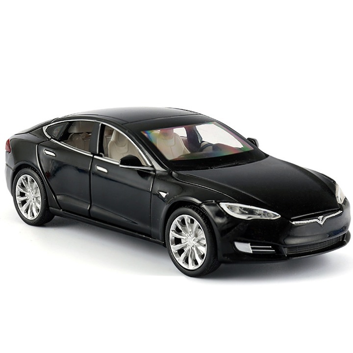 Tesla Model S öntött autó, piros, 16x7,5x8cm, fény- és hangeffektusokkal