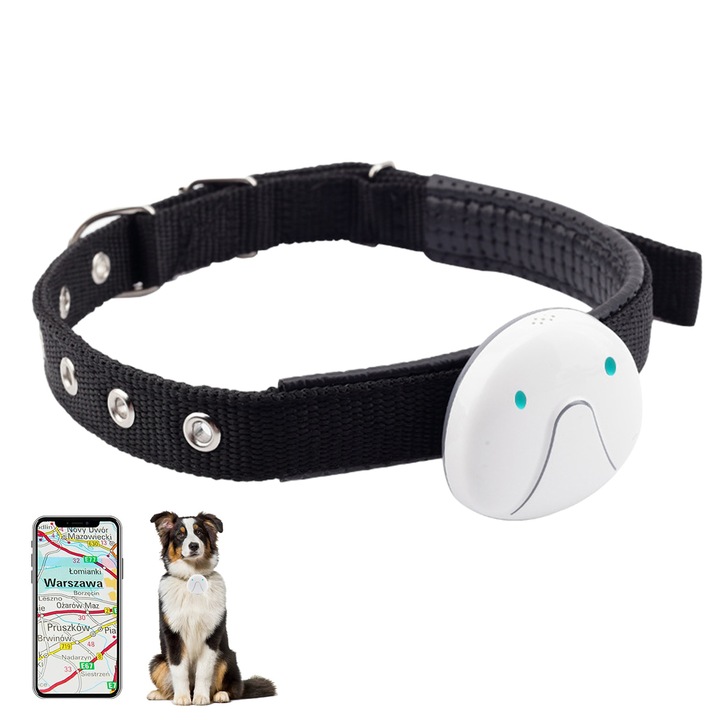 Zgarda GPS animale, QttvbTna, ABS/PVC, negru/alb, 4.9x4.6x2cm