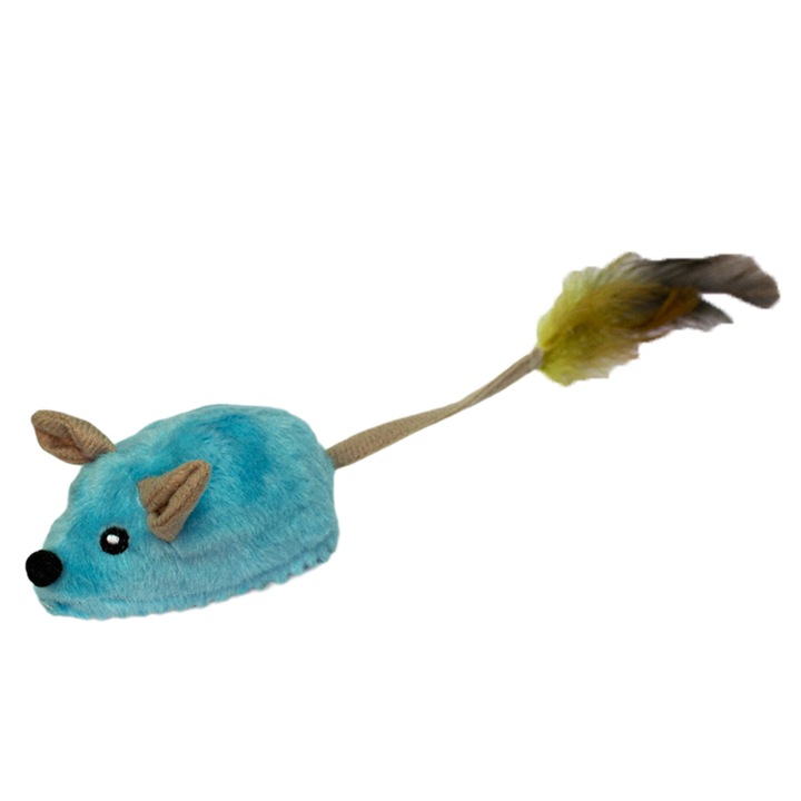 Jucarie interactiva pentru caini, AMRINUGL, soarece fals cu sunete realiste, culoare albastra, include cablu de incarcare