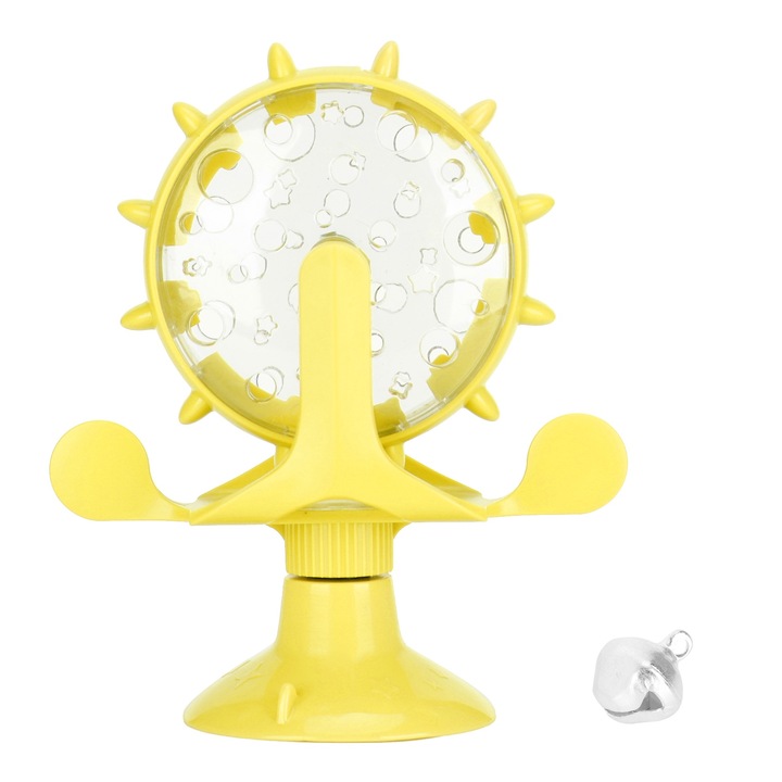 Jucarie interactiva pentru pisici, AMRINUGL, plastic, rotativa, pentru recompense, galben, 13.2x7.4x16.3cm