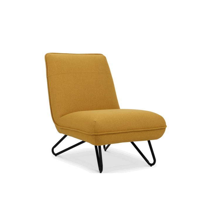 Fotoliu cu suport picioare Lanterfant, stofa/metal, galben ocru