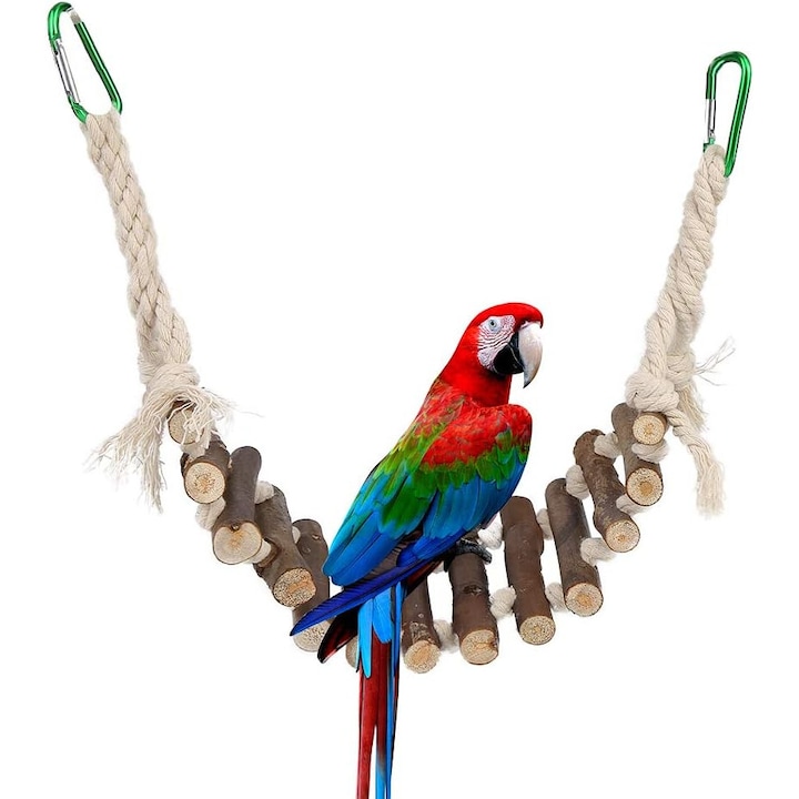 Комплект играчки за птици, Enforose, люлка и дървена стълба, 55x10см, за вълнисти папагали и папагали