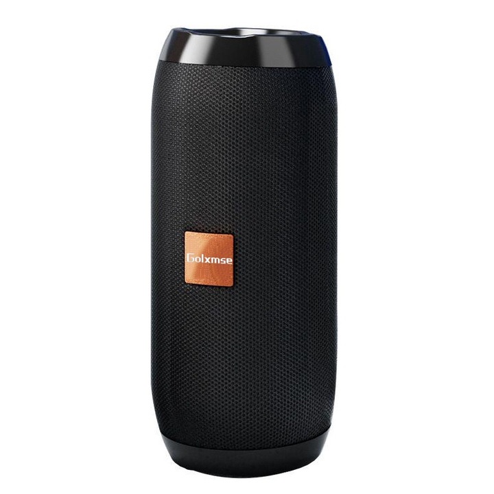Boxa Portabila, Golxmse, Dual Bass, Splashproof, Functie TWS Pairing, Bluetooth 5.0, Capacitate baterie 1200mAH, Port Card MicroSD, Cablu Auxiliar, 6.88x6.88x16cm, Negru