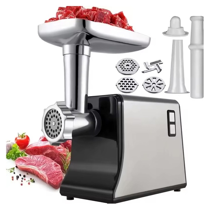 Masina de tocat carne multifunctionala Golxmse, inox, 350W/1000W., 33.5x15x33cm, argintiu
