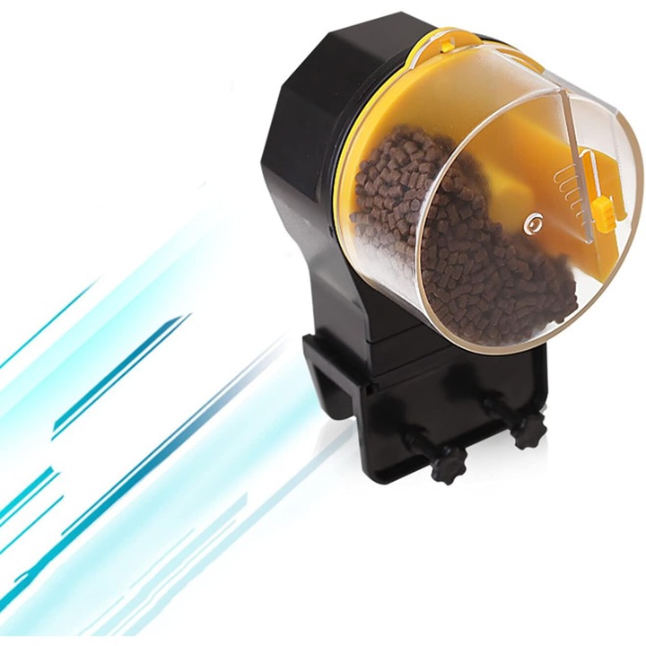 Hranitor automat acvariu, AMRINUGL, Capacitate 80 ml / 200 ml, Galben / Negru