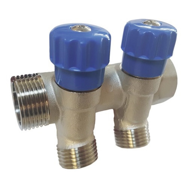Distribuitor Cu Robinet 3/4”, 2 Iesiri, Albastru