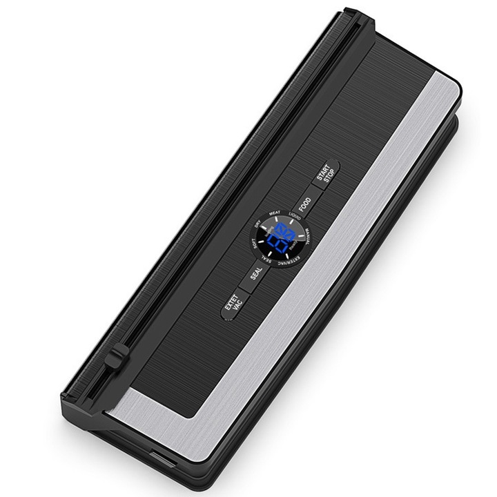 Aparat de vidat alimente Golxmse, 7 moduri de vidare, 5 saci de vid, display digital, cutter integrat, negru, 31cm