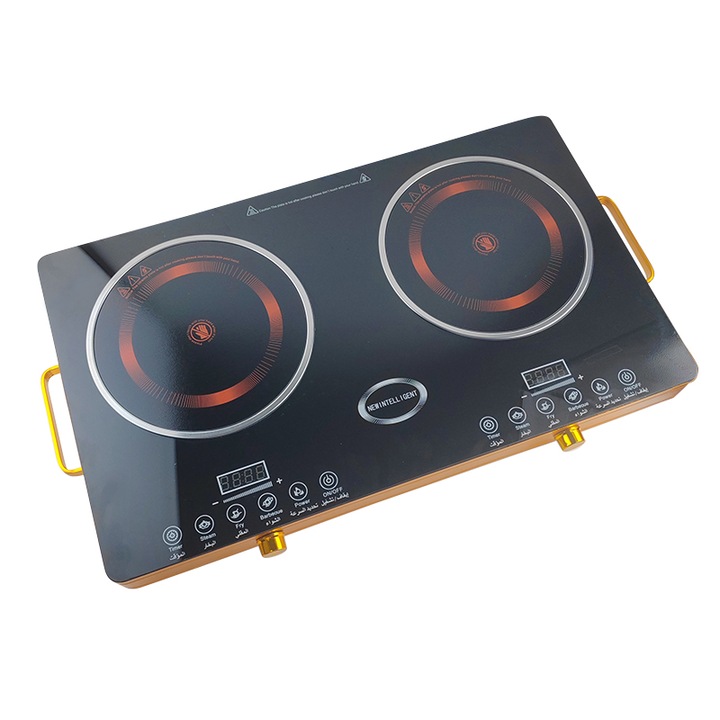 Plita electrica Golxmse, 2 arzatoare, 3500W, panou microcristalin, negru, 40x67cm