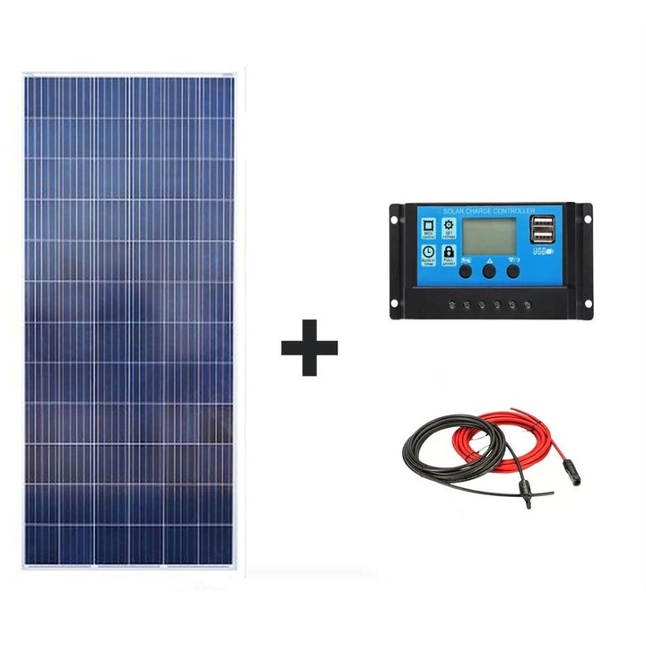 Kit solar fotovoltaic off grid panou solar BLUESUN 330W si regulator/controller 40A si 20 m cablu solar cabana, rulota, casa, autorulota, container, iluminat, Solid Volt