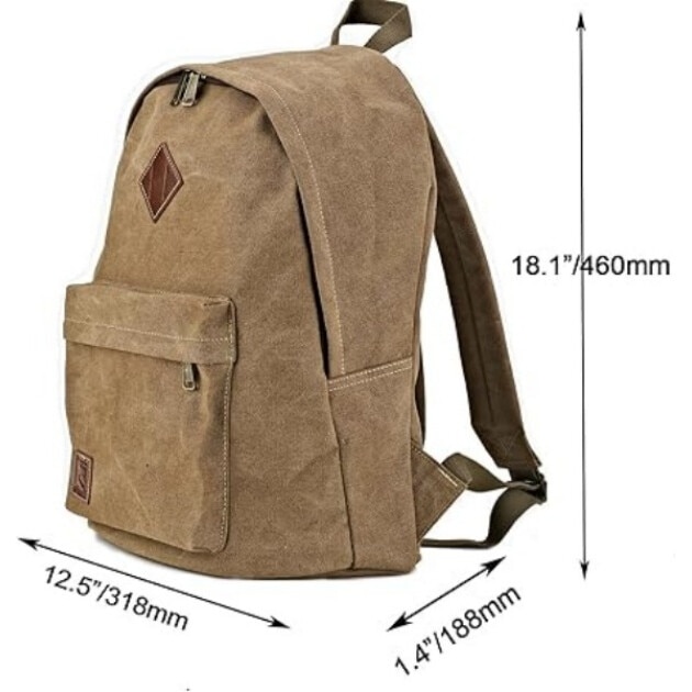 Rucsac din canvas, compartiment laptop 15.6 inch, buzunare functionale, maro, 46x32x19cm