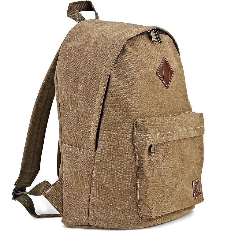 Rucsac din canvas, compartiment laptop 15.6 inch, buzunare functionale, maro, 46x32x19cm