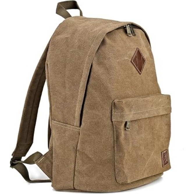 Rucsac din canvas, compartiment laptop 15.6 inch, buzunare functionale, maro, 46x32x19cm