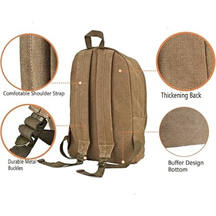 Rucsac din canvas, compartiment laptop 15.6 inch, buzunare functionale, maro, 46x32x19cm