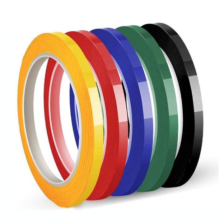 Set 5 benzi adezive colorate CENYEDA pentru whiteboard, 6mm x 66m, 5 culori (galben, rosu, verde, albastru, negru) - Ideal pentru decorare, marcaje, DIY si proiecte educationale