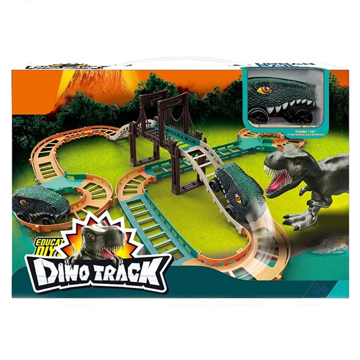 Строителна играчка, колички с електрически динозавър, състезателна писта, за деца, 60 см, многоцветен, за деца, Dalimag