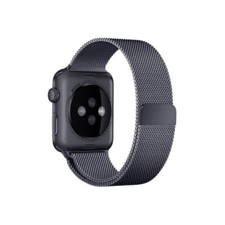 Curea Compatibila cu Apple Watch, Milanese Loop, Stainless Steel, Space Gray - 45 mm