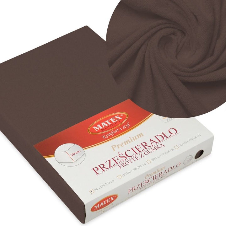 Cearceaf de pat, Multitex, Cu elastic, Frotir, 2 persoane, Lavabil, 200 x 120 cm, Maro