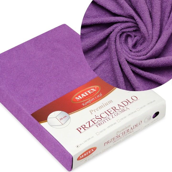 Чаршаф, Multitex, С ластик, Протриване, 2 лица, Може да се пере, 200 x 220 см, Лилав