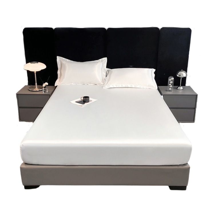 Cearceaf de Pat din Satin, Alb, 180x200 cm