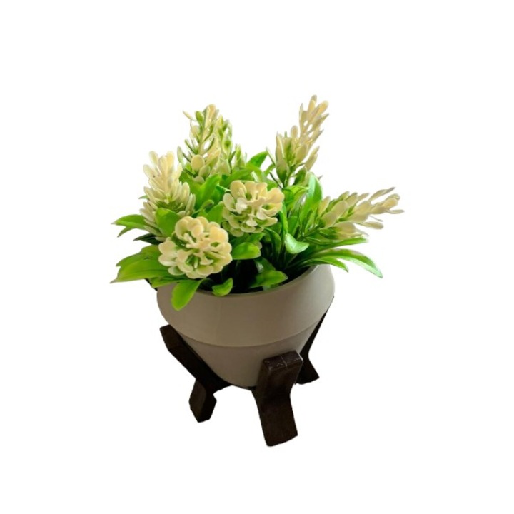 Ghiveci Artificial cu Flori Albe 10 x 16 cm