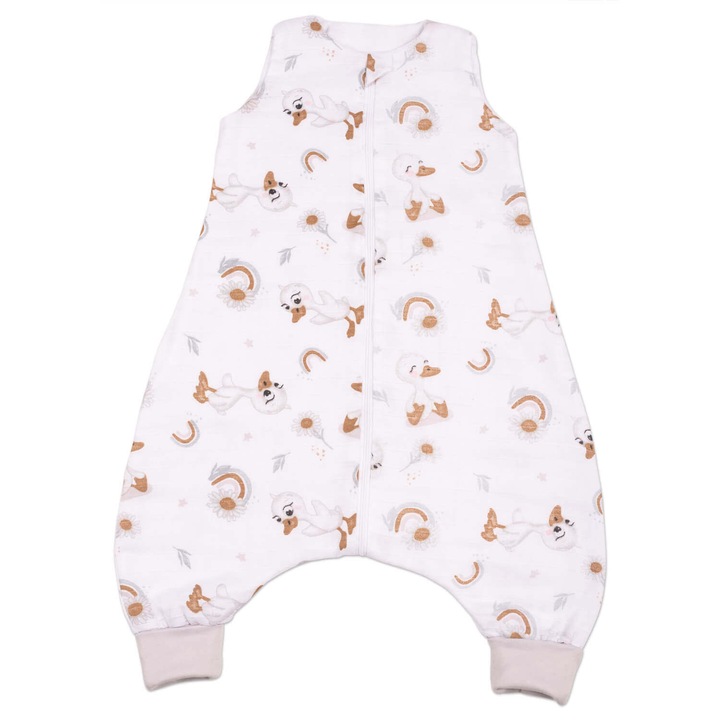 Sac de dormit cu picioare de vara din muselina 6-18 luni Kidizi® Ducky, 0.5 tog, 100% bumbac