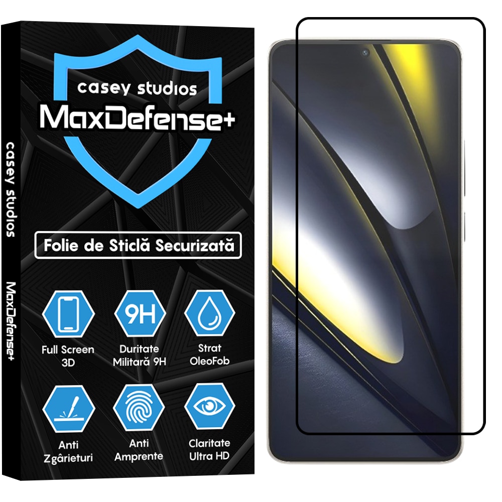 Folie Sticla CASEY STUDIOS™ compatibila cu Xiaomi Poco F6, Full Cover 3D, Full Glue, Duritate Militara, Ultra HD, Anti Zgarieturi, Anti Amprente, Anti Socuri, Margini Negre