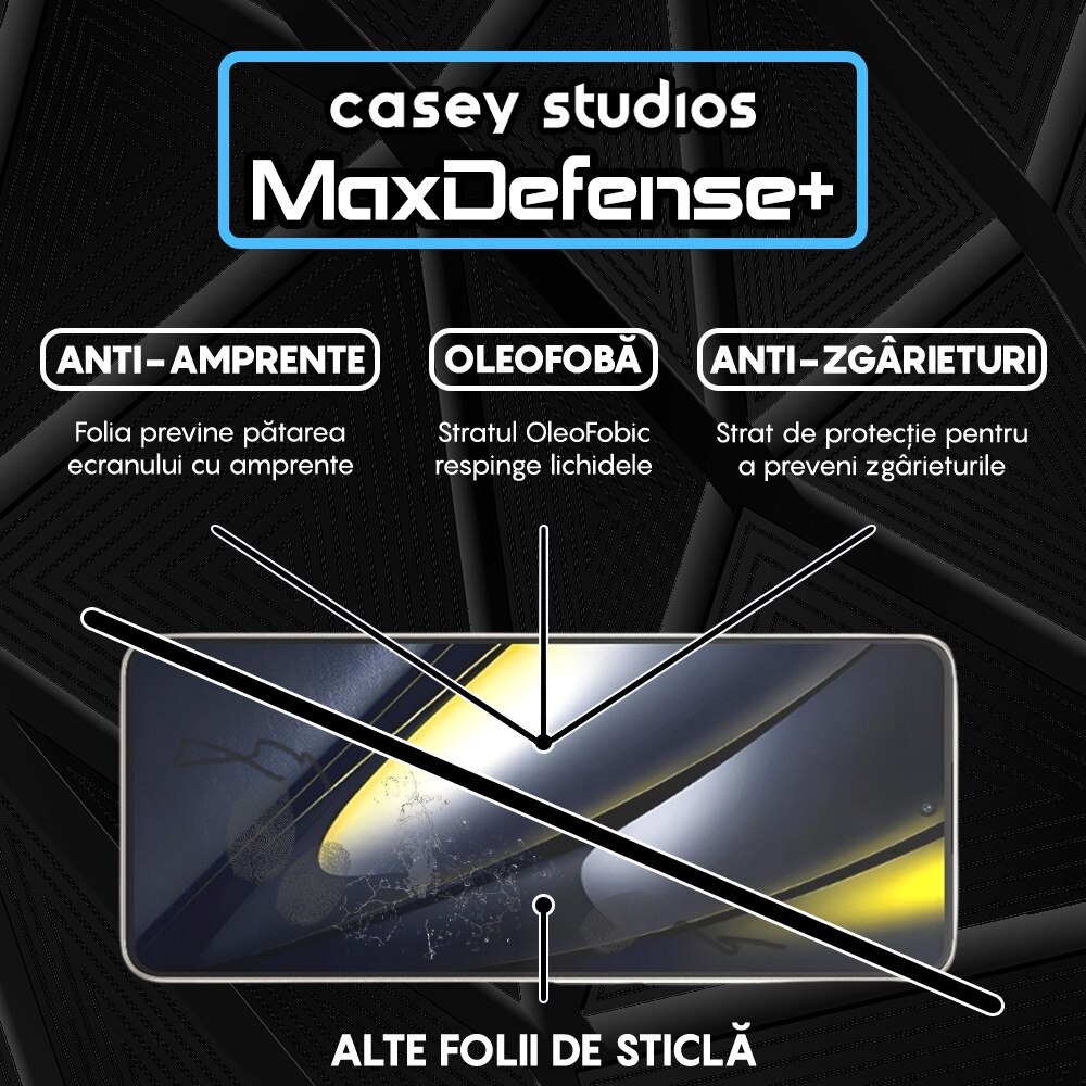 Folie Sticla CASEY STUDIOS™ compatibila cu Xiaomi Poco F6, Full Cover 3D, Full Glue, Duritate Militara, Ultra HD, Anti Zgarieturi, Anti Amprente, Anti Socuri, Margini Negre