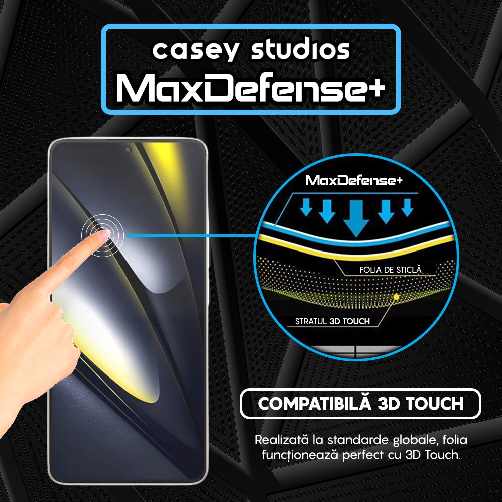Folie Sticla CASEY STUDIOS™ compatibila cu Xiaomi Poco F6, Full Cover 3D, Full Glue, Duritate Militara, Ultra HD, Anti Zgarieturi, Anti Amprente, Anti Socuri, Margini Negre