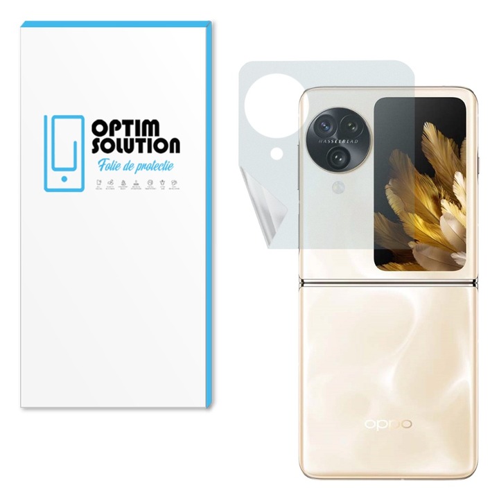 Хидрогел регенерируем матов заден екран за Oppo Find N3 Flip, OPTIM SOLUTION, висока чувствителност, матова текстура, UHD яснота, без отражения, абсорбиране на удари, гъвкав хидрокристал, защита от елитен клас, прозрачен