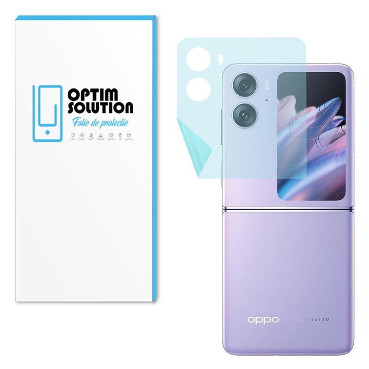 Regenerálható hidrogél film hátsó képernyő Oppo Find N2 Fliphez, OPTIM MEGOLDÁS, nagy érzékenység, UHD tisztaság, ütéselnyelés, rugalmas hidrokristály, szilikon összetételű ultrasafe membrán, elit osztályú védelem, átlátszó