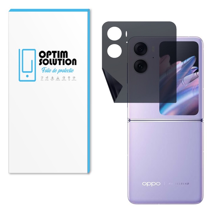 Folie Hydrogel Privacy Regenerable Back Screen за Oppo Find N2 Flip, OPTIM SOLUTION, Anti-Spy, High Sensitivity, UHD Clarity, Shock Absorption, Flexible Hydro-Crystal, Increased Intimacy, Elite Class Protection, Oleophobic Function, Black