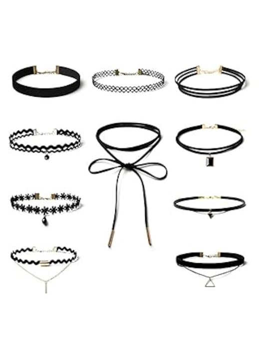 OEM Állítható, 32+7 cm-es, 10 db-os Black Choker nyaklánc, női készlet