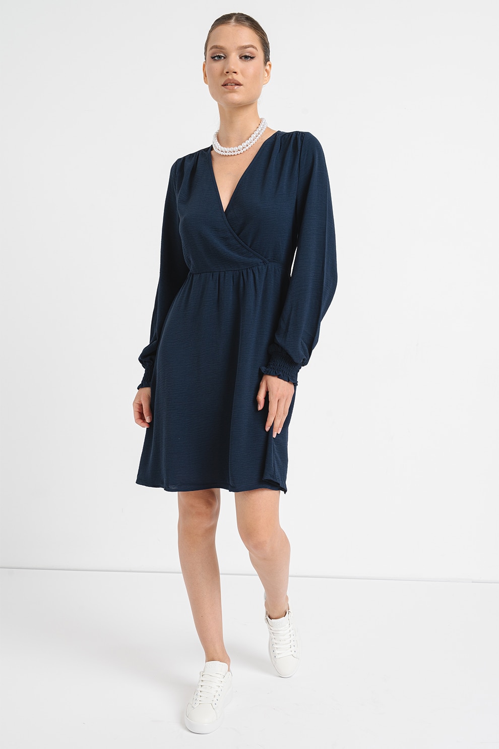 Vila, Rochie mini evazata cu decolteu cache coeur Gaja, Albastru ultramarin, 34