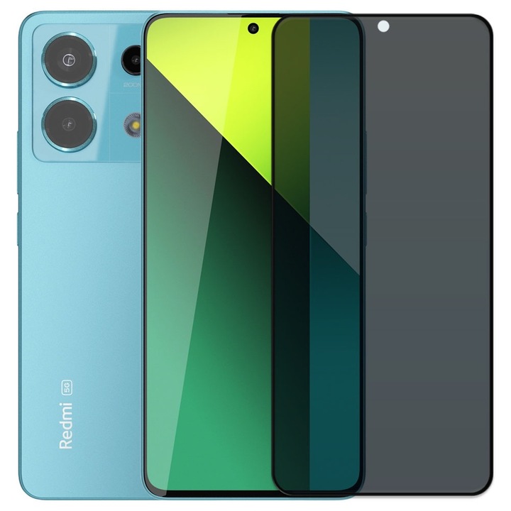 Folie din sticla securizata pentru Xiaomi Redmi Note 13 Pro 5G, HAMSTERBOX Privacy Shield, Protectie completa ecran, Full face, Aplicare rapida, Case Friendly, Negru