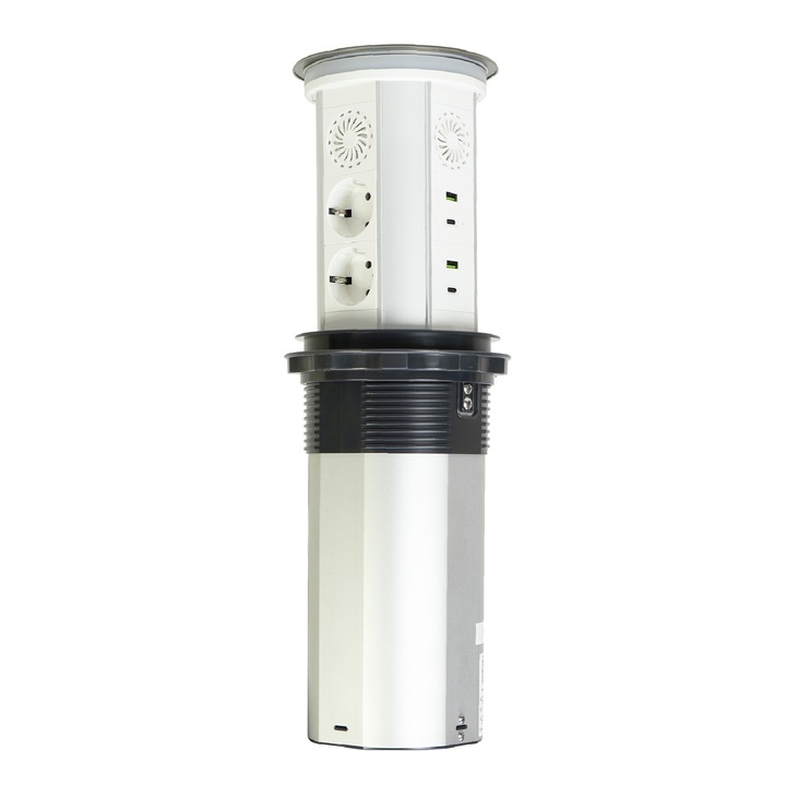 Смарт контакт PNI SmartHome WP600 WiFi, вграден в пода, 6 x шуко, 2 x USB-A, 2 x USB-C, IP65, сив