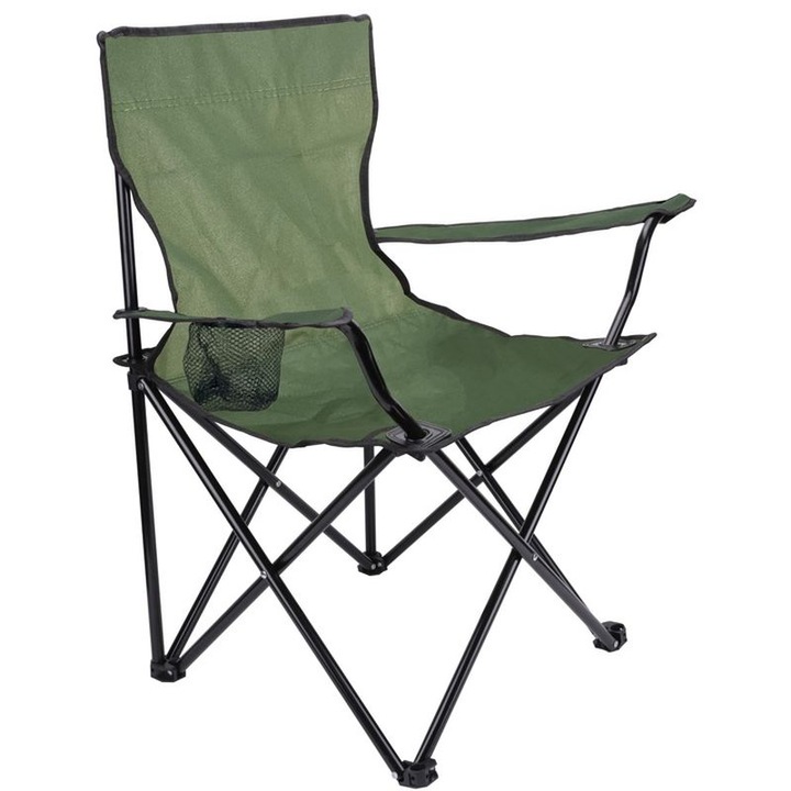 Scaun pentru camping, PROCART, pliabil si portabil, suport pahar, 50x82x80 cm, verde