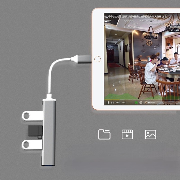USB хъб адаптер Type-C MRG MGL232, 4x USB, USB 3.0, Multiport 4 в 1, съвместим Macbook, Ipad и Android, ултра тънък, сребрист