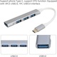 USB хъб адаптер Type-C MRG MGL232, 4x USB, USB 3.0, Multiport 4 в 1, съвместим Macbook, Ipad и Android, ултра тънък, сребрист