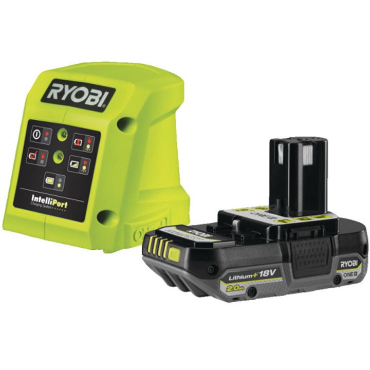 Комплект батерия и зарядно RYOBI, 2.0Ah 18V ONE+, компактен, 1.5A