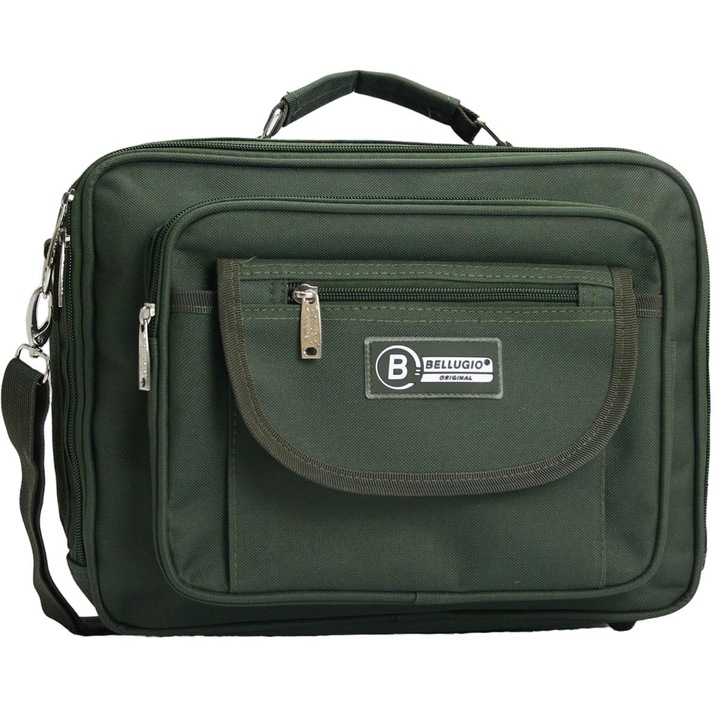 Férfi táska, Bellugio, Nylon, Vízszintes, A4, 30x23cm, Sötétzöld