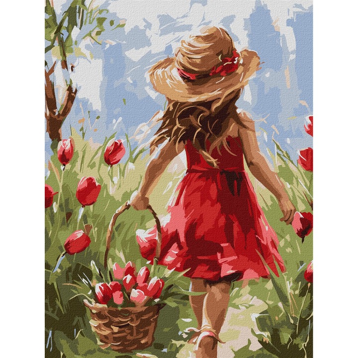 Set pictura pe numere, cu sasiu, Bucurie in gradina, 30x40 cm