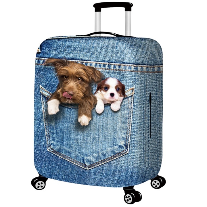 Husa elastica NINI pentru protectie Troler sau Valiza, Marimea S ajustabila, model Catelusi AK4802